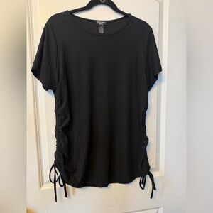 Soho Girls 2X Black Ruched with Ties Short Sleeve Top